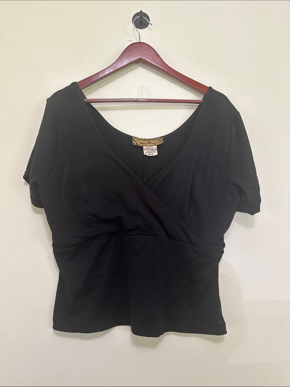 Ashley Stewart Black Short-Sleeve Wrap Front Top